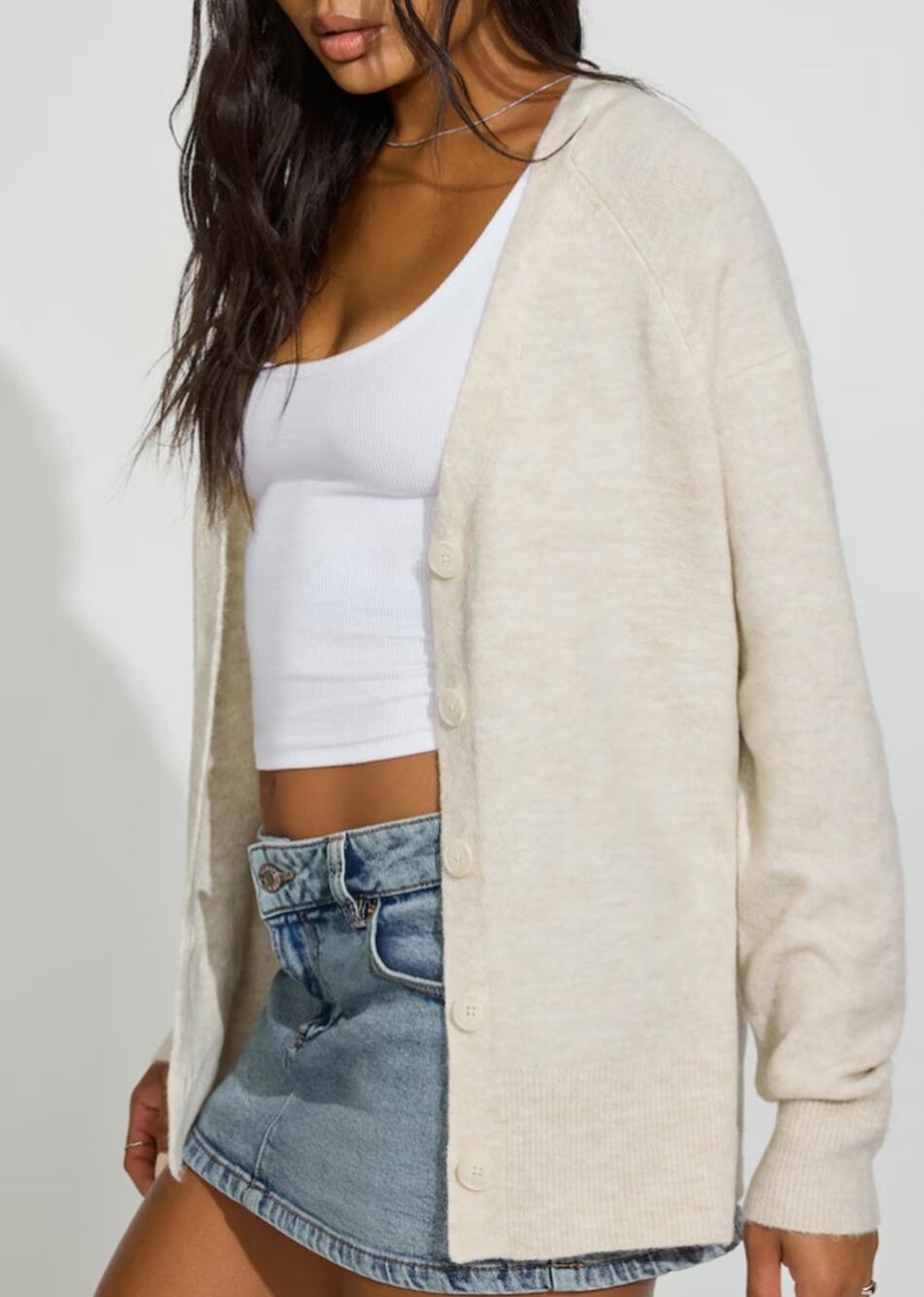 New Garage Long Sleeve Spongy Oversized Cardigan, Tan Size L/XL